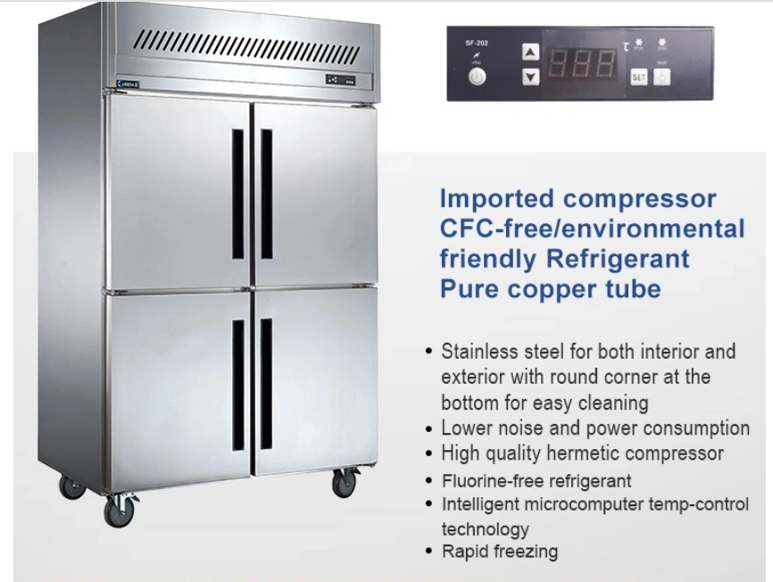 4 Doors Stainless Steel Kitchen Commercial Vertical Deep Freezer for Restaurant