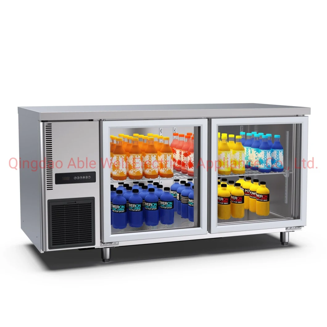 Multi Glass Door Kitchen Food Meat Cold Storage Refrigerator with Stainless Steel