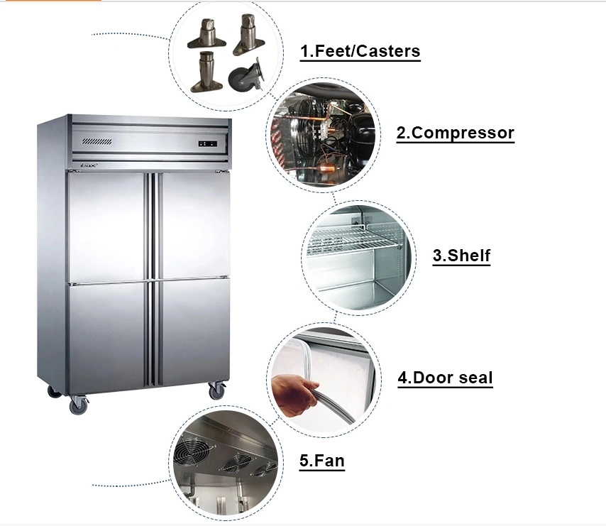 4 Doors Stainless Steel Kitchen Commercial Vertical Deep Freezer for Restaurant