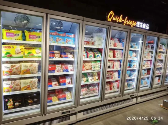 Supermarket and Convenience Store Bottom of Compressor Vertical Glass Door Refrigerated Display Freezer