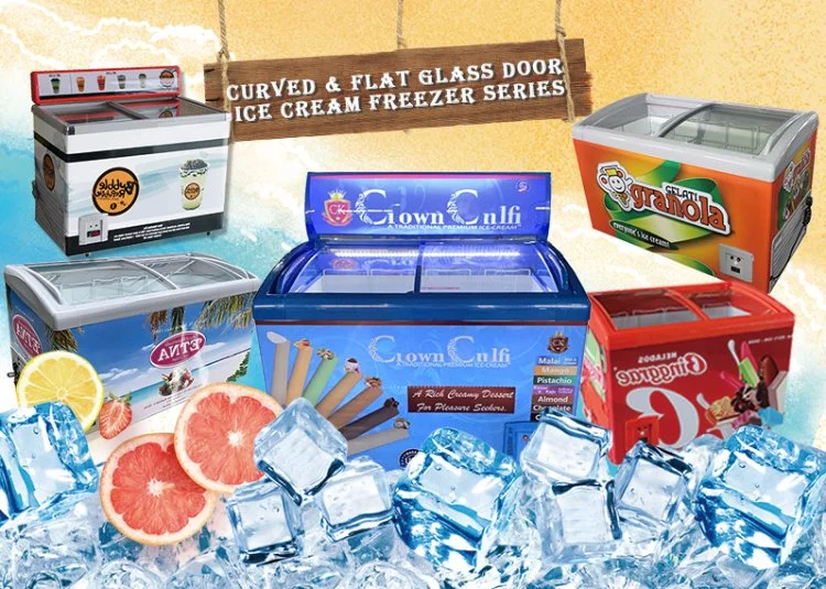 SD/Sc-218y Glass Door Ice Cream Display Showcase Supermarket Freezers Horizontal Freezer
