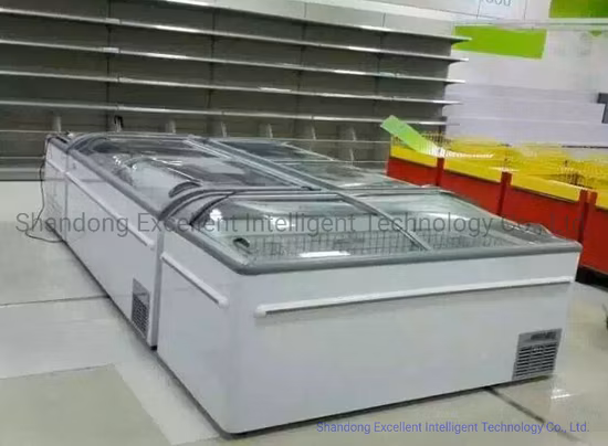 Supermarket Combined Commercial Frozen Food Open Top Glass Sliding Door Mobile Deep Chest Island Freezer