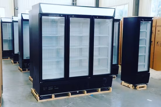 Supermarket Commercial Upright Freezer Drinks Display 3 Door Glass Door Fridge