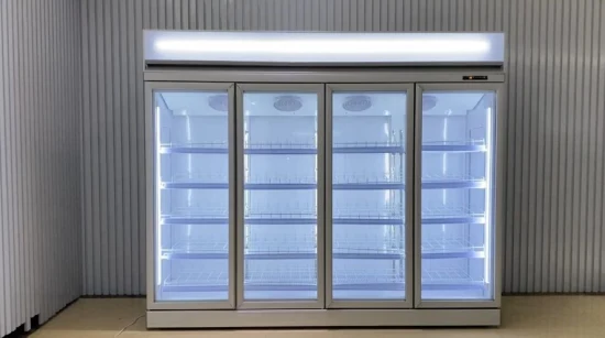 Supermarket 4 Doors Fan Cooling Vertical Ice Cream Display Freezer